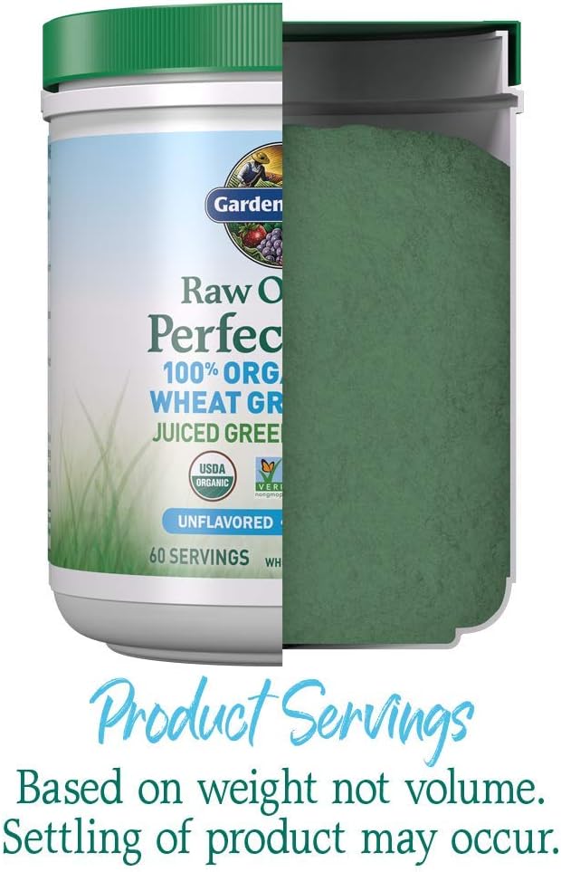 Garden of Life Raw Organic Perfect Food 100% Organic USA Wheat Grass Juice - Juiced Green Superfood Greens Powder 60 Servings - Stevia-Free Non-GMO Vegan Gluten Free Whole Food Dietary Supplement
