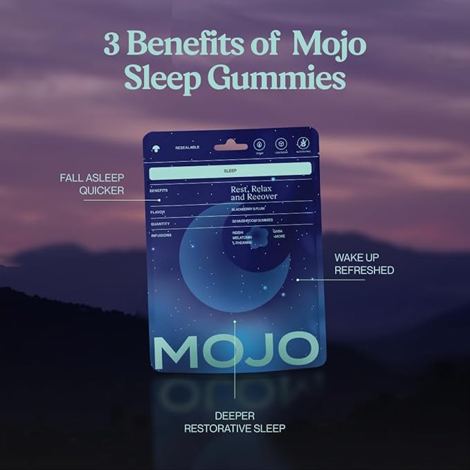 Mojo Sleep Gummies - Non-Habit Forming Sleep Aid - with Magnesium GABA Reishi Mushroom L-Theanine and Melatonin - Vegan Non-GMO - Black Berry and Plum Pack of 2 (60 Gummies)