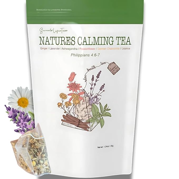 Nature’s Calming Tea – Sleep Tea with Chamomile Lavender &amp Ashwagandha for Stress Relief Relaxation &amp Bedtime Support – Caffeine Free Herbal Tea Bags