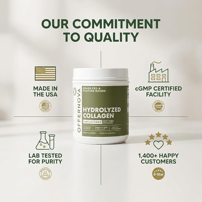 Hydrolyzed Collagen Peptides Powder - 100% Pure Grass Fed &amp Unflavored for Women &amp Men – for Healthy Bones Joints Hair &amp Skin – Colageno Hidrolizado en Polvo Piel Cabello y Articulacio