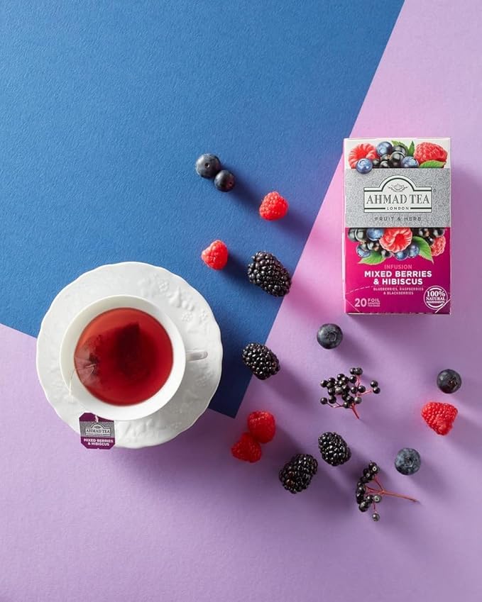 Ahmad Herbal Tea Variety Pack with Mixed Citrus Peppermint and Lemon Mixed Berries &amp Hibiscus Camomile &amp Lemongrass Wild Strawberry &amp Blackcurrant 20 bags each (Pack of 6)