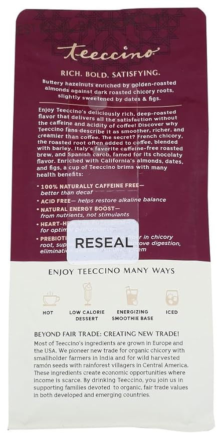 2 Packs of Teeccino Mediterranean Herbal Coffee - Hazelnut - Medium Roast - Caffeine Free - 11 Oz