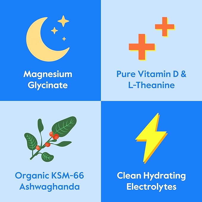 Nectar Calm Magnesium Glycinate Drink Mix - Sugar Free &amp Zero Calorie - with Organic Ashwagandha Vitamin D L-Theanine Hydrating Electrolytes - Relax Focus &amp Calm - Non-GMO (Berry 30 Sticks