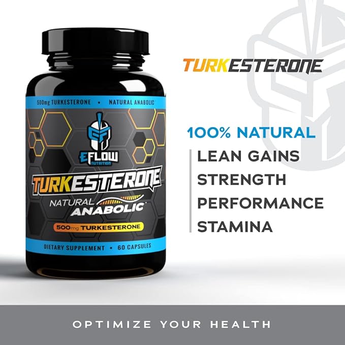 eFlow Nutrition Turkesterone Supplement for Men [Highest Purity] + Cyclodextrin for High Absorption - Increase Stamina Lean Muscle Growth &amp Recovery Boosts Drive - 3rd Party Tested (60 Capsules)
