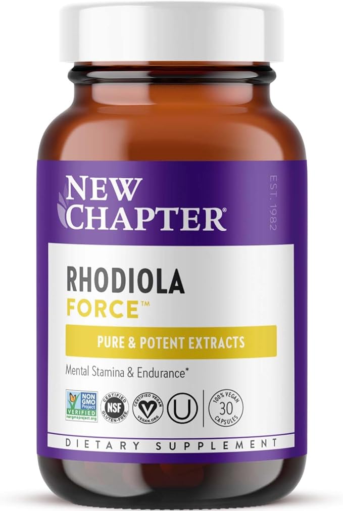 New Chapter Rhodiola Force 300mg with Potent Vegan Rhodiola for Mental Focus &amp Stamina Endurance + Mood Support + Stress Adaptogen + Non-GMO Ingredients - 30 Count