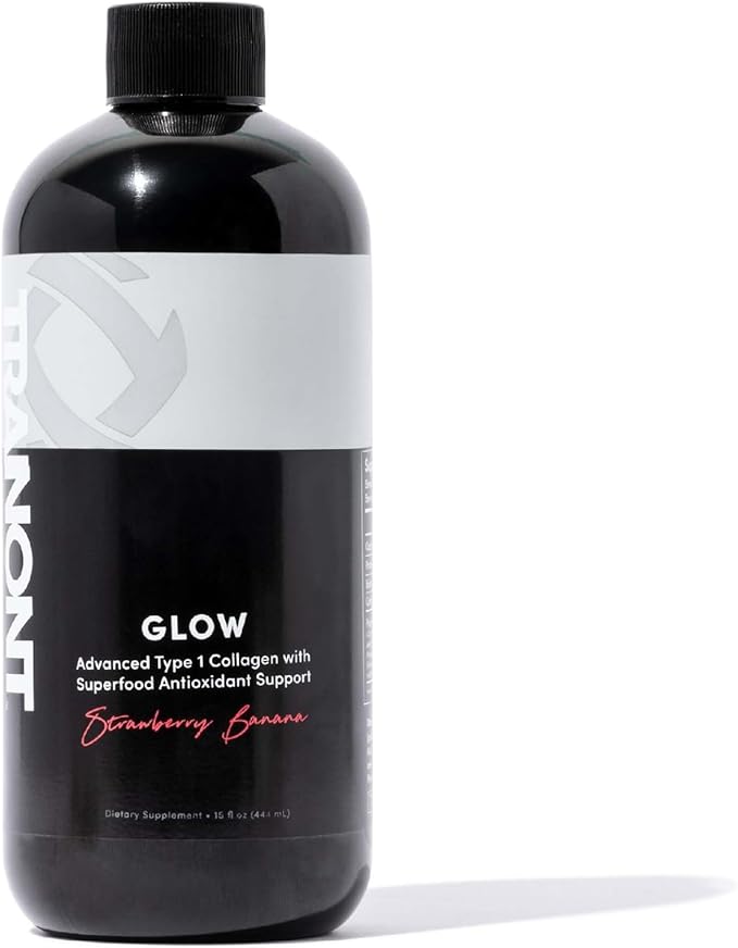 Tranont Glow Liquid Collagen for Women | Multi Collagen Peptides with Hyaluronic Acid &amp Biotin | Hair Skin &amp Nail Support | Hydrolyzed Collagen Shot | Strawberry Banana | 15 fl oz