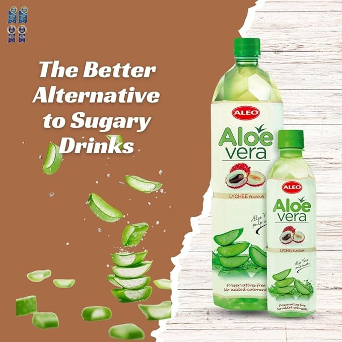 ALEO 0.5L Premium Lychee Aloe Vera Drink - Natural No Preservatives No Artificial Colors Superior Taste Award 2025