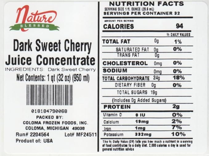 Nature Blessed 100% Pure Dark Sweet Cherry Fruit Juice Concentrate - 4 Quarts (4/32 fl oz bottles) Great for Home Vintners Brewers Cider Spirits or Smoothies