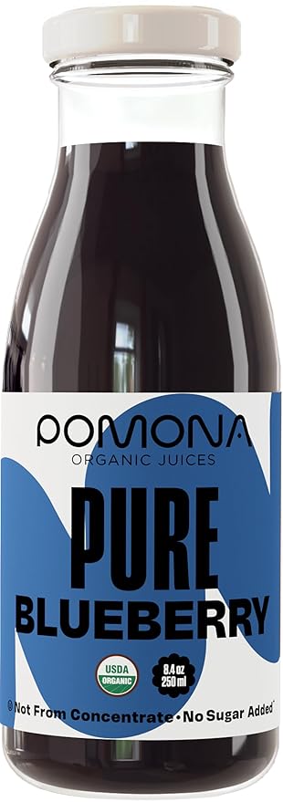 Pomona Organic Juices Pure Blueberry Juice Cold Pressed Organic Juice Non-GMO No Sugar Added Not from Concentrate Gluten Free Kosher Certified Preservative Free 8.4 Ounce (Pack of 12)