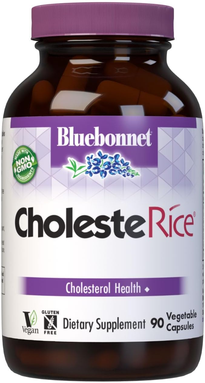 Bluebonnet Nutrition CholesteRice Vegetable Capsules Red Yeast Rice Plant Sterols Pantethine CoQ10 Policosanol Vegan Vegetarian Non GMO Gluten Free Milk Free SOY-FREE 90 Vegetable Capsules