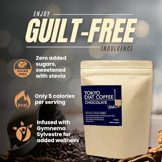 SHO Tokyo Diet Coffee - 4 Flavors (Cinnamon Caramel Chocolate Raspberry Chocolate Vanilla Herbal Blend) Single Serve Pour Over Japanese Coffee 28 Drip Bags for Wieght Loss and Sugar Free