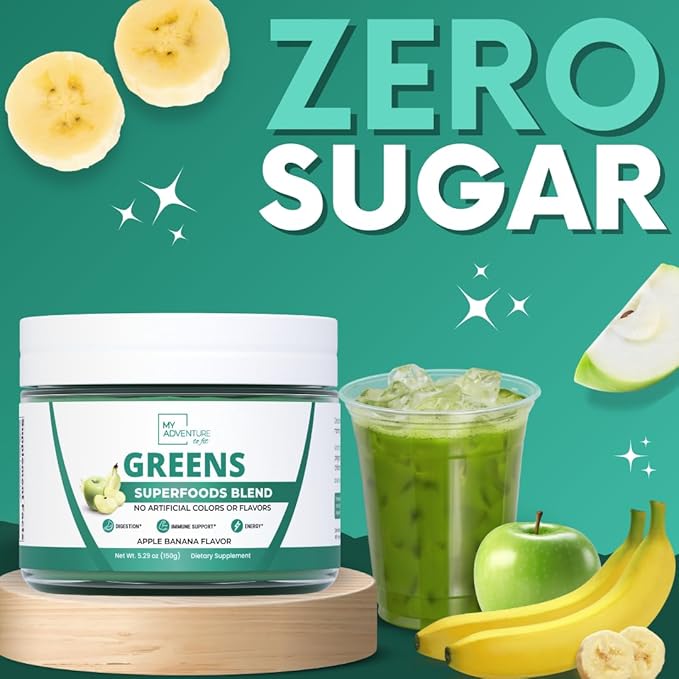 Green Superfood Powder for Digestion &amp Gut Health - Keto Friendly Superfood Greens Blend Powder for Immune Support - Powdered Greens Supplement for Immune Boost - Apple Banana Flavor