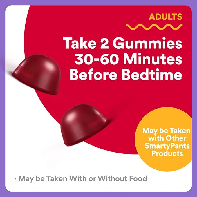 SmartyPants Adult Sleep Gummies with Melatonin: Magnesium &amp L-Theanine Drug-Free Non-Habit Forming Sleep Aid Fast-Acting Blueberry BlackBerry Flavor 60 Count