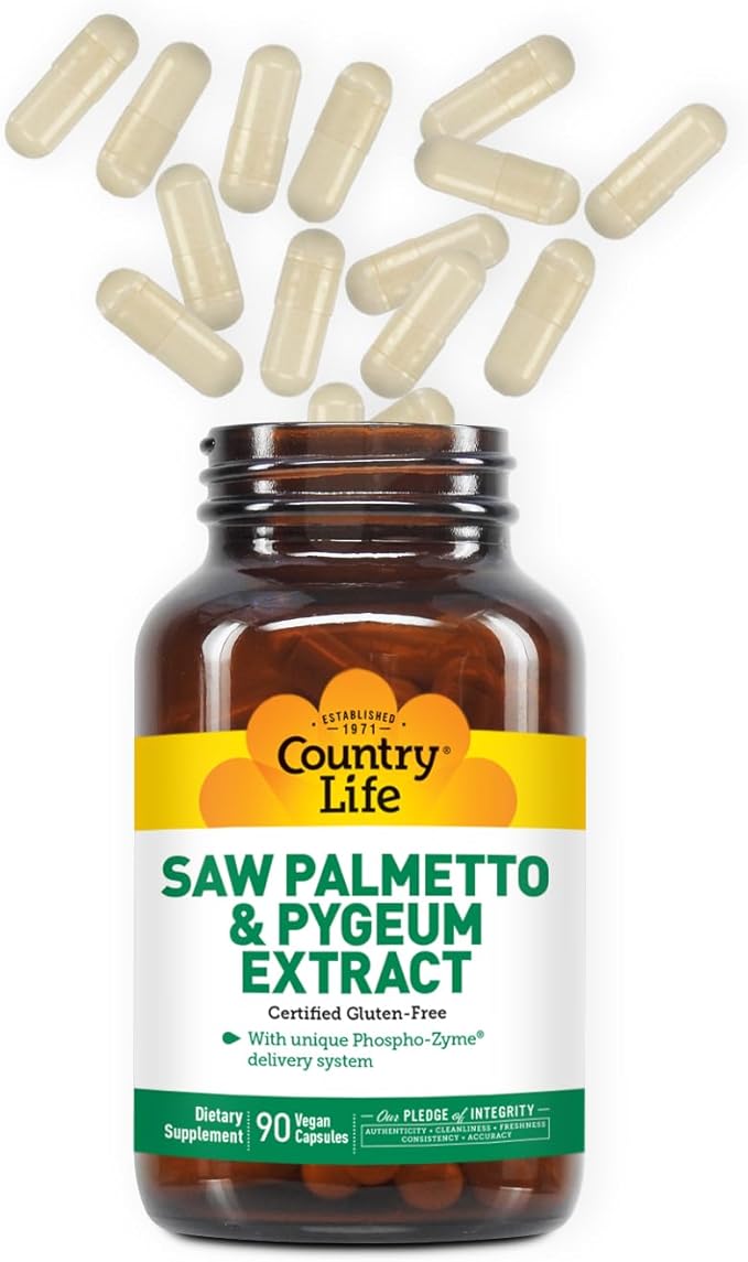Country Life Saw Palmetto &amp Pygeum Extract - Prostate Health Supplement for Men's Health - Promotes Healthy Urinary Tract Function 90 Capsules