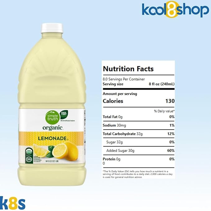 Simple Truth Organic Lemonade Fruit Juice 64 fl oz Plastic Bottles 4 Pack + 15 Sugarcane Disposable Straws by KOOL8SHOP Infinite Deals