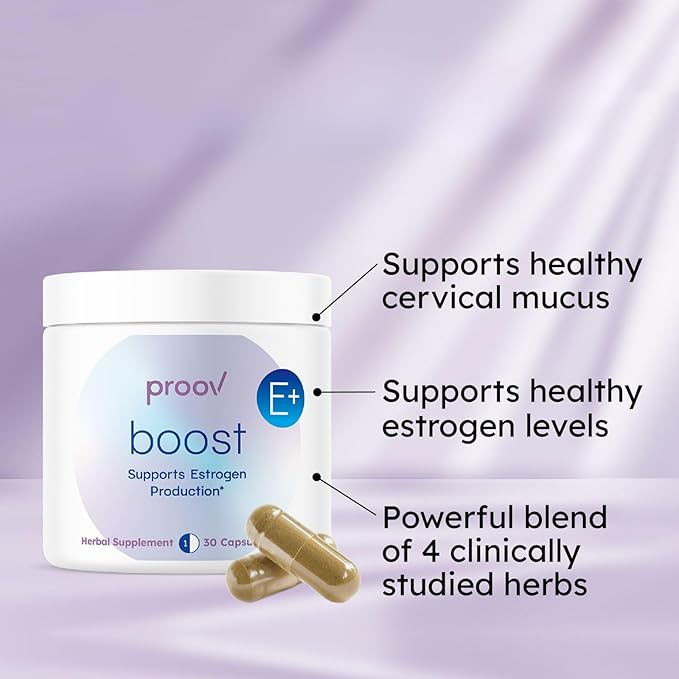 Proov - Boost Supplement for Women - Promotes Estrogen Production - Fertility &amp Menopausal Support for Women - Hormonal Balance - Evening Primrose Oil Red Clover Dong Quai Black Cohosh - 30 Caps