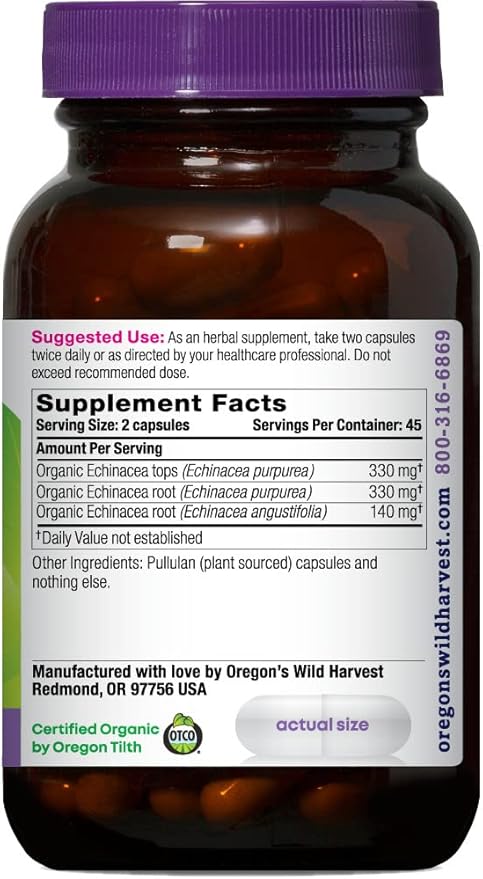 Oregon's Wild Harvest Echinacea Organic Herbal Supplement 90 Count