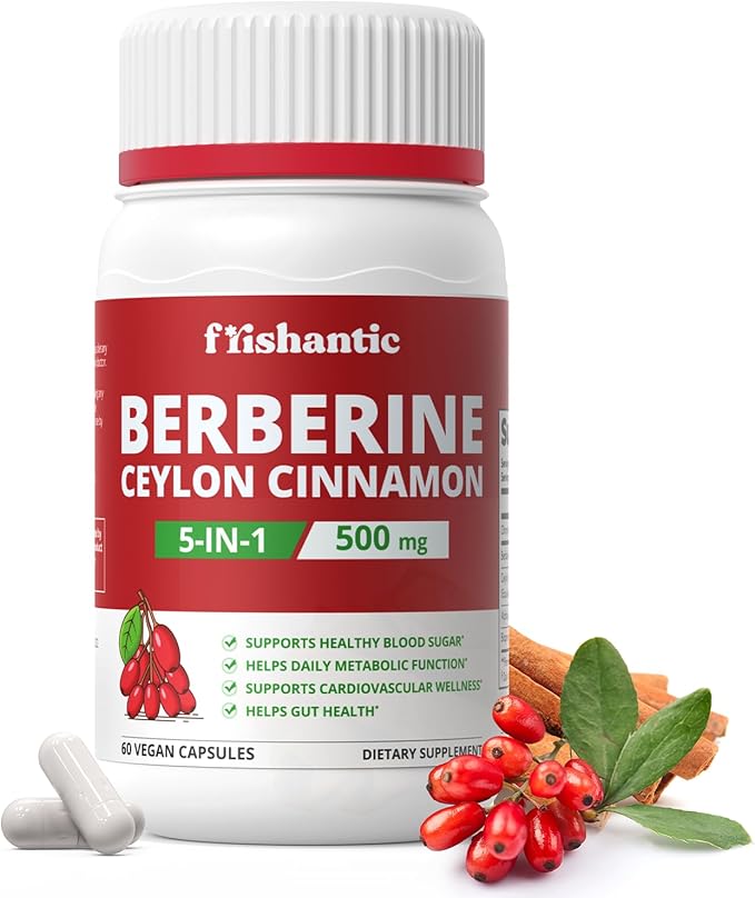30-Day Supply Berberine with Ceylon Cinnamon 500mg Berberine Supplement for Blood Sugar Support Metabolism* Gluten-Free Non-GMO &amp Vegan 60 Capsules