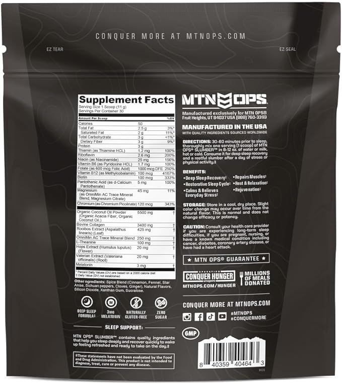 MTN OPS Slumber Sleep Aid for Muscle Recovery &amp Deep Sleep Sleepy Chai Sleep Support Powder Drink Mix 30 Servings