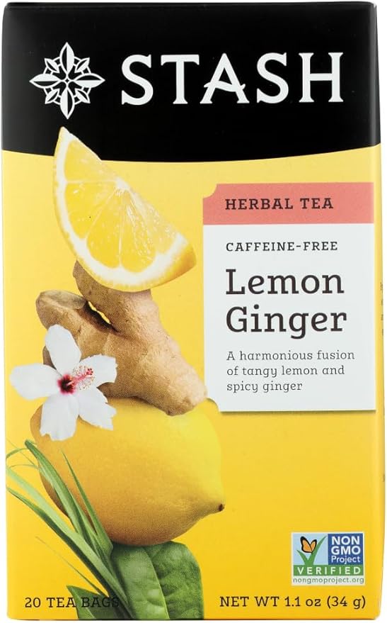 Stash Tea Company Lemon Ginger Herbal Tea 20 Count Tea Bags in Foil (Pack of 6)