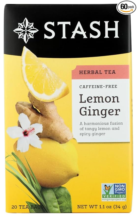 Stash Tea Company Premium Lemon Ginger Herbal Tea Caffeine Free - 20 Bag (Pack of 6)