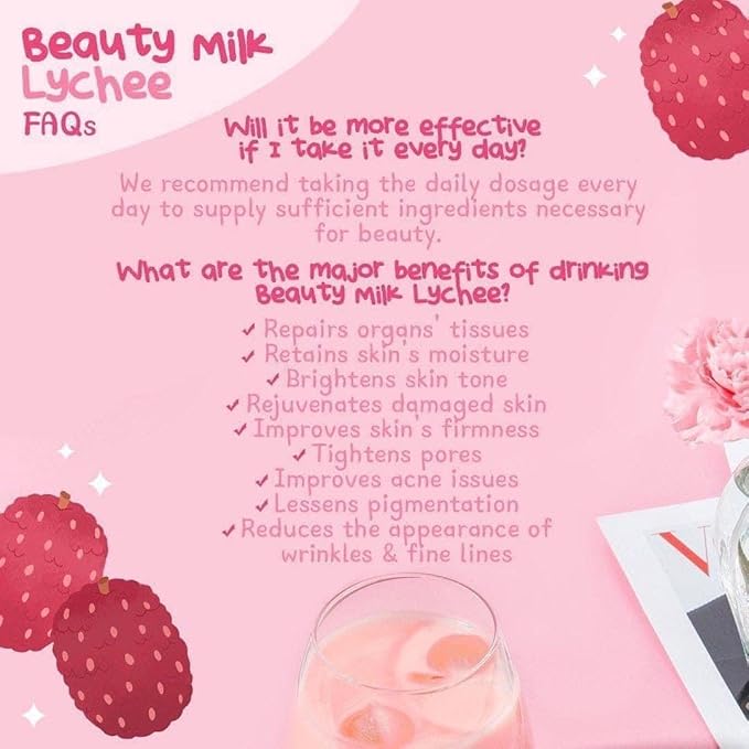 Dear Face Beauty Milk Japanese Collagen Lychee Drink Twin Pack - 50000mg Hydrolyzed Collagen