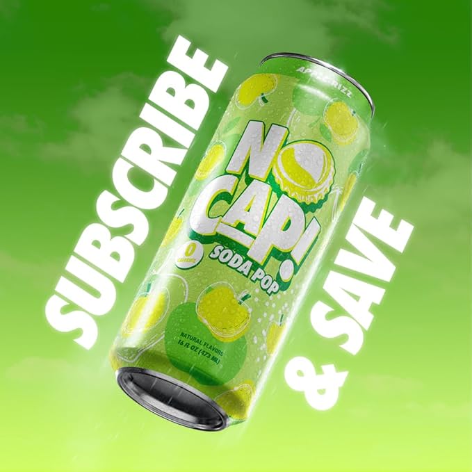 NO CAP! Next Gen Soda Pop with Zero Sugar Zero Calories and Electrolytes for Hydration Naturally Flavored Caffeine-Free Soda Vegan &amp Gluten-Free 16 oz Cans (Apple Rizz)