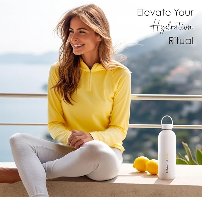 LEMON &amp CO. 12-Week Starter Kit Bundle – Liquid Collagen for Women + Insulated Bottle - 5000mg Marine Collagen Peptides for Skin Nails Hair &amp Gut Health | Organic Lemons Vitamin C No Prese