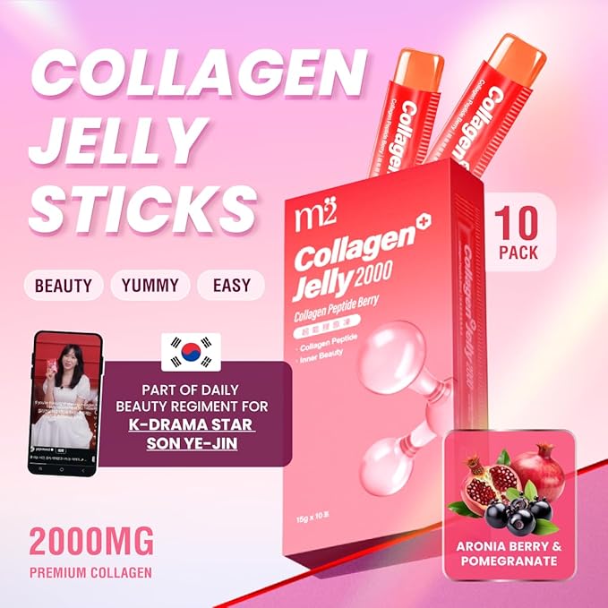 m2 Jelly Super Korean Collagen Jellies Stick – Korean Collagen Sticks Supplement for Women Cutting Gel Style Beauty &amp Wellness Support Jelly Daily Boost Stick Pouches Berry Flavor(10 Count)