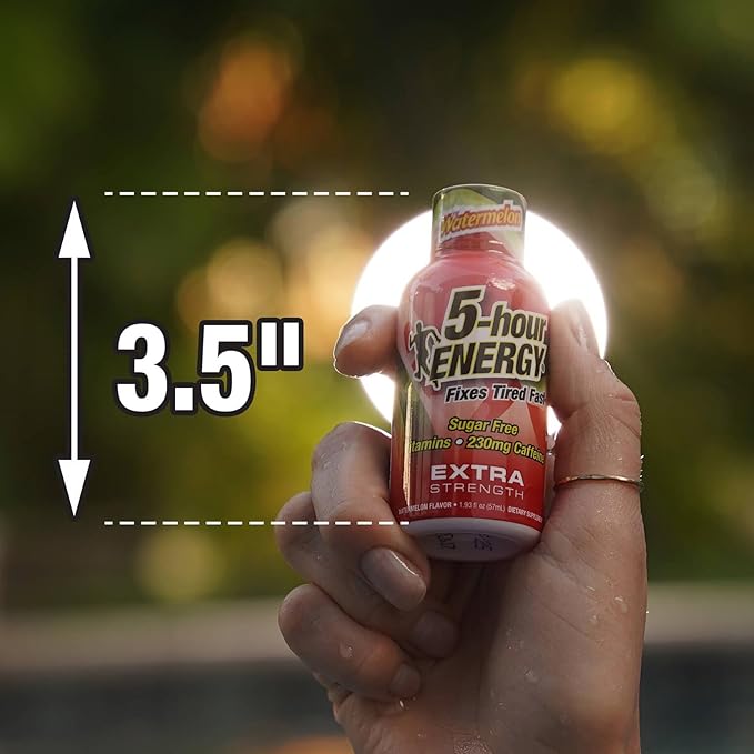 5-hour ENERGY Extra Strength Watermelon Energy Shot 1.93oz 20-Pack – Sugar Free Caffeine Energy Booster with B-Vitamins &amp Amino Acids – Zero Calorie (20 Bottles – Single Flavor Watermelon)