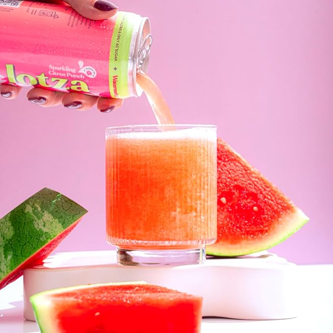 Lotza Sparkling Non-Alcoholic Adaptogen Drink with Electrolytes | Non-Alcoholic Mocktail &amp Drink Mixer| Antioxidants &amp Real Fruit (Pack of 12) Watermelon