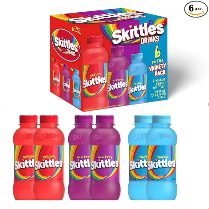 SKITTLES™ Flavored Drink | Non-Carbonated Drinks with Fruity Flavors | 12-14 Fl oz. (Variety 6 Pack)