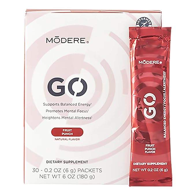 Modere GO Fruit Punch Energy Drink Mix - Refreshing Fruit Punch Flavor Easy to Mix Powder Stick Packs for On-the-Go Use Box - 30 Count