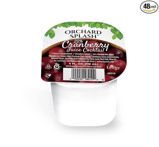 Orchard Splash 4oz Portion Control Juice Cups Cranberry Cocktail 20% (Case of 48)