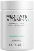 Codeage Meditate Vitamins+ Supplement - CognatiQ DHH-B GABA Ashwagandha Organic Mushrooms Blueberries - BDNF Brain Pills and Neuroprotein - Vegan Non-GMO Gluten-Free - 60 Capsules