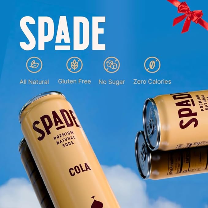 Spade Soda Cola 12 Pack Premium All-Natural No Sugar No Calories Electrolytes Magnesium Potassium Healthy Non GMO Sweet Stevia No Artificial Sweeteners Great Taste Bold Taste