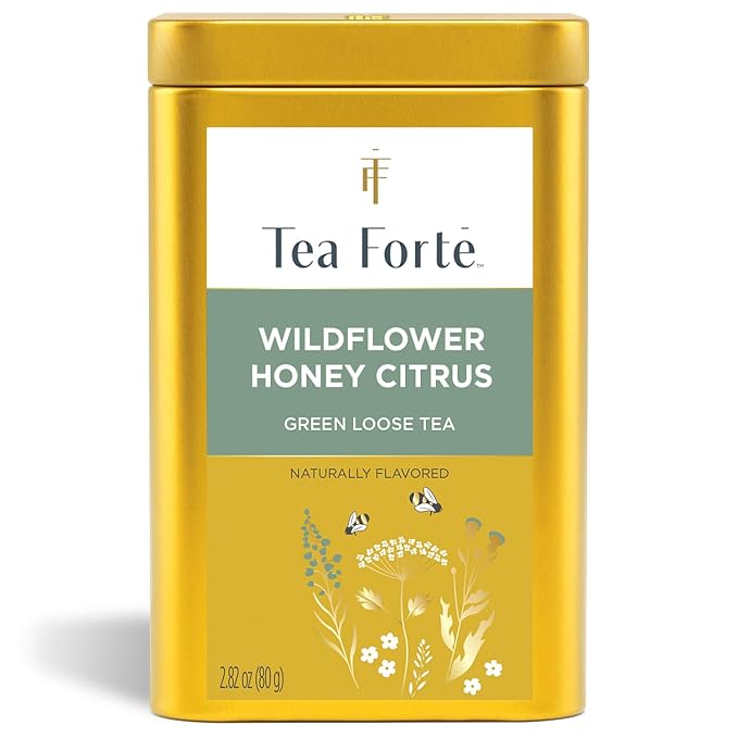 Tea Forte Wildflower Honey Citrus Premium Loose Leaf Caffeinated Green Tea Blend Canister Makes 35-50 Cups