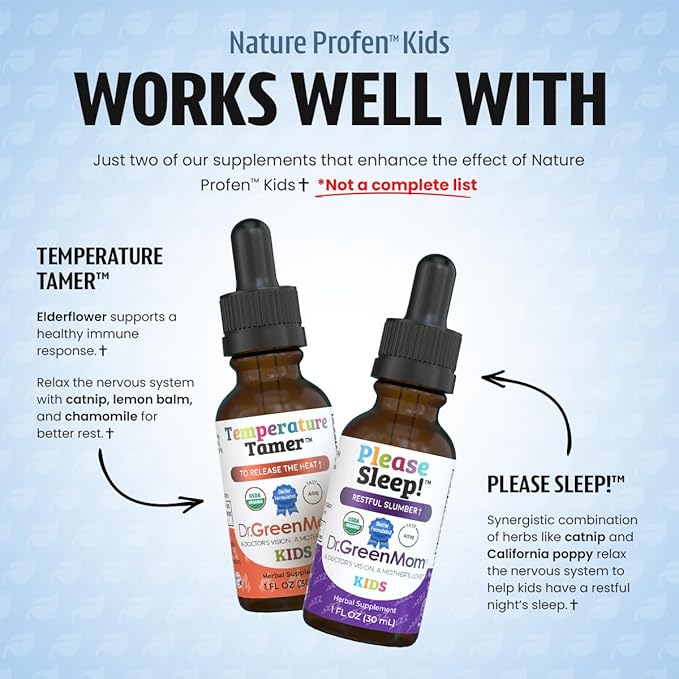 Dr. Green Mom Nature Profen Natural Relief for Infants &amp Kids | USDA Organic Herbal Drops for Teething Growth Spurts and Occasional Discomfort | Natural Child &amp Baby Comfort Aid