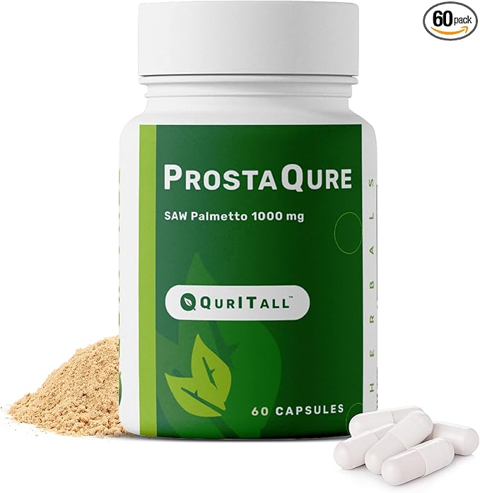 ProstaQure Saw Palmetto 1000 mg - Prostate Supplements for Men's Health - Decrease Nightly Urination &amp Improved Urine Flow - 60 Capsules Vegan Soy Free &amp Gluten-Free