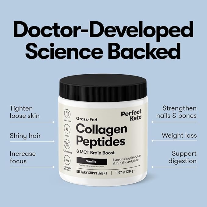 Perfect Keto Collagen Peptides Protein Powder with MCT Oil Hydrolyzed Collagen Type I &amp III Supplement Gluten Free Grass Fed Low Carb Keto Coffee Creamer Collagen for Women &amp Men Choco