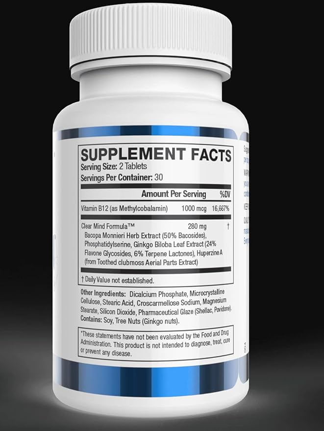 Youthful Brain 4 Bottle Bundle - Memory &amp Brain Health Support Supplement - Brain Booster Clarity with Bacopa Monnieri Ginkgo Biloba B12-120-Day Supply (240 Count)
