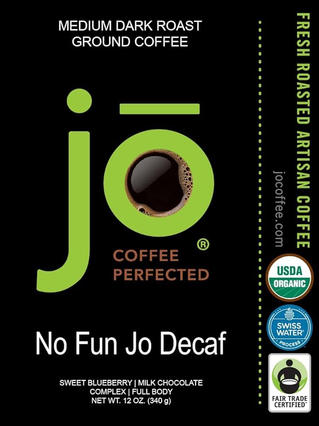JO COFFEE: Mixed Bundle No Fun Jo Decaf Morning Jo Breakfast Blend New York Jo Colombia Jo Medium &amp Medium Dark Roasts 12 oz each USDA Certified Gluten-Free Gourmet Coffee Swiss Water Pro