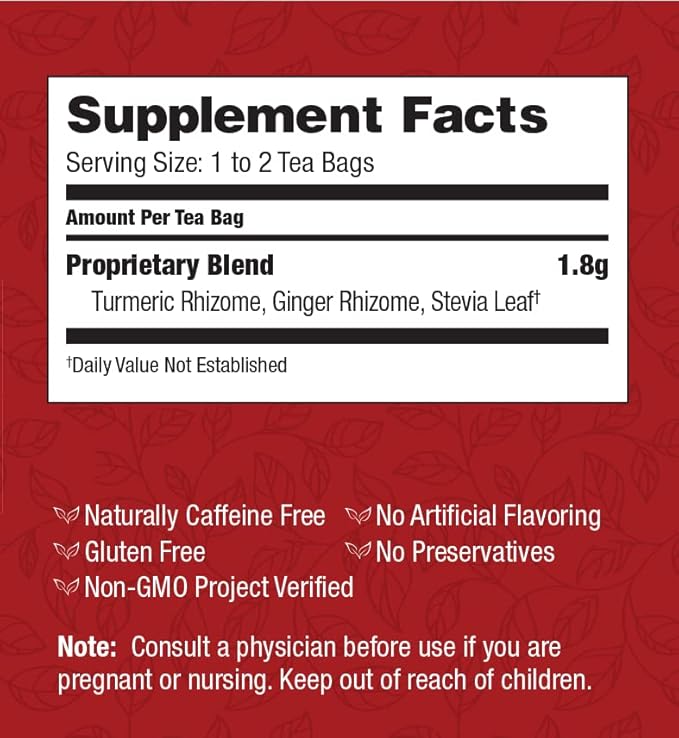 Bravo Tea Absolute Turmeric Herbal Tea Caffeine Free 20 Tea Bags 6 Count