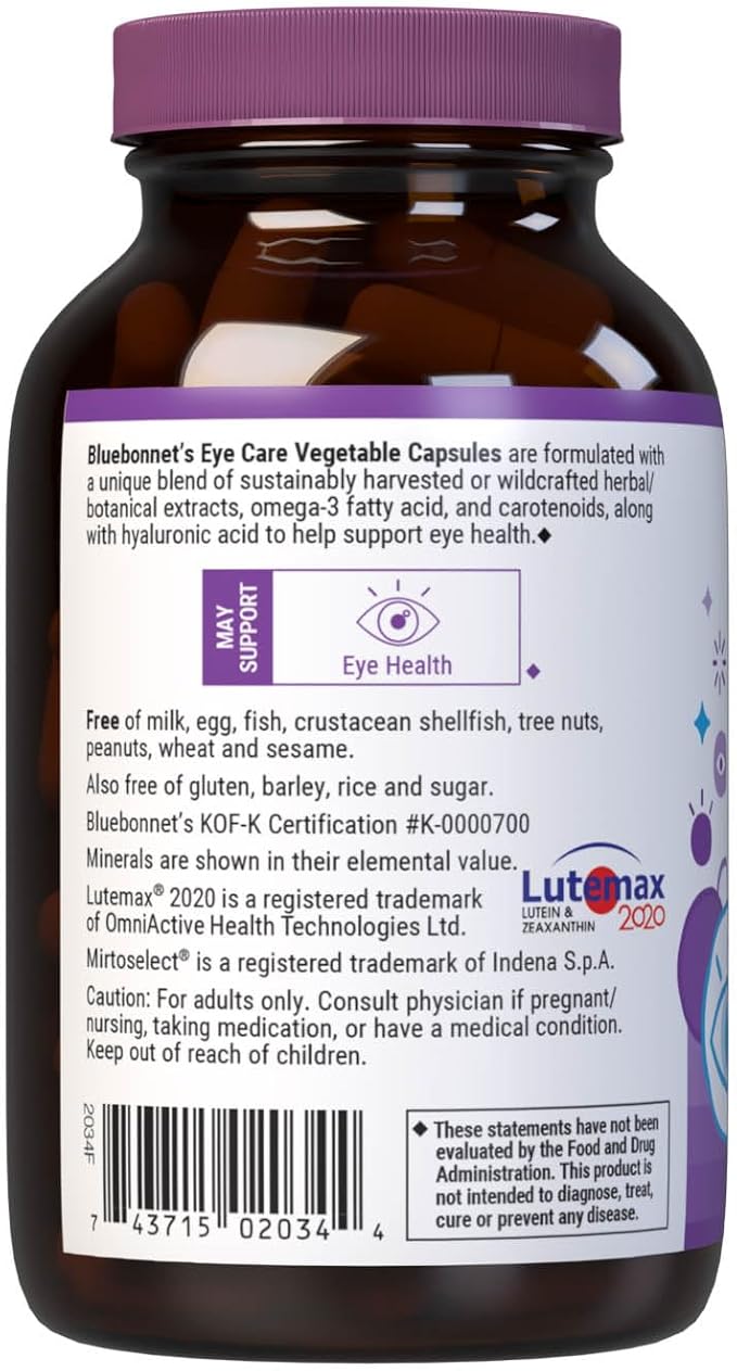 Bluebonnet Nutrition Targeted Choice Eye Care Supports Eye Health and Macular Protection Gluten &amp Dairy Free Kosher-Certified Vegan 45 Servings Light Grey Macular &amp Blue 90 Count