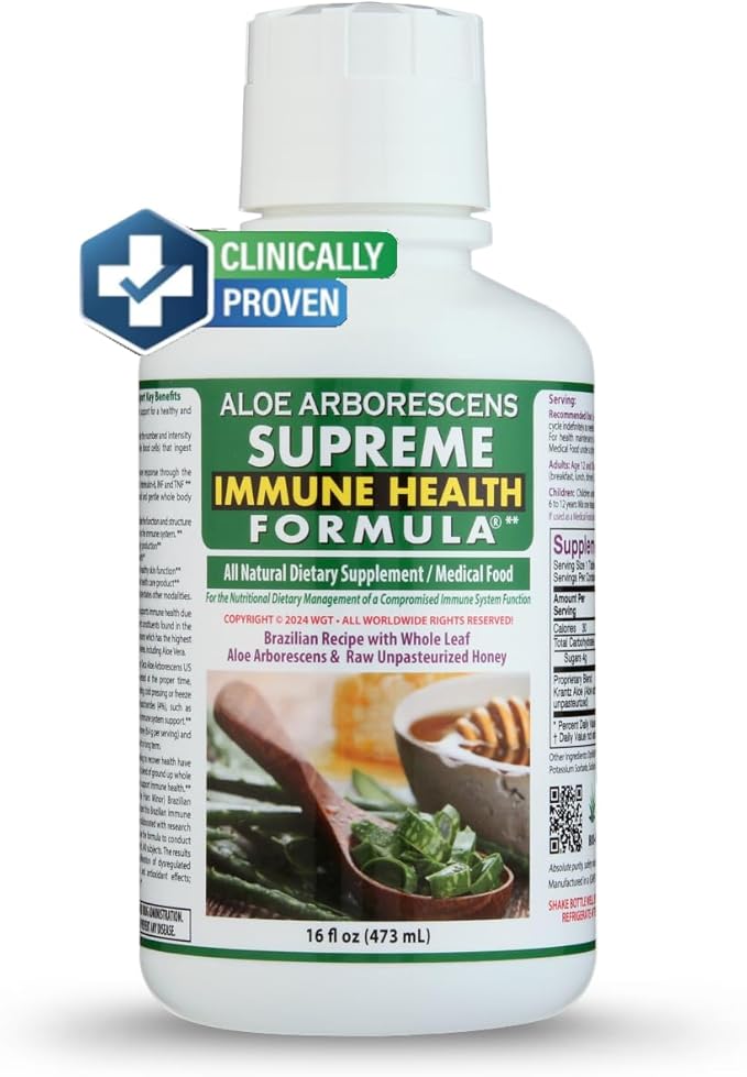 Supreme Immune Health Formula - Organic Aloe Arborescens Juice with Raw Honey - Clinically Proven Immune Support for Adults &amp Kids - Herbal Supplement - 16oz