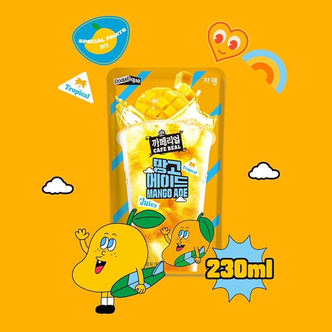 ROASTIQUE Official Cafe Real Mango - Flavored Juice Drink Pouch Tropical Juicy Ade Korean Convenience Store Drinks 7.77 fl oz (Pack of 10)