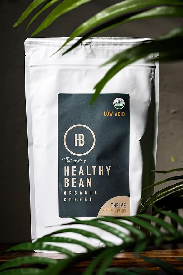 Healthy Bean Coffee Thrive Morning Blend - Organic Ground Coffee Medium Roast 11 oz and Low Acid Coffee Pods -Semi-Dark Roast 12 Pack