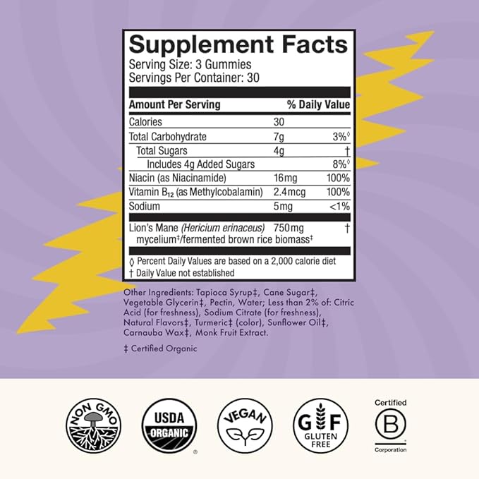 Host Defense Cosmic Focus Grateful Dead Gummies - Mushroom Gummies with Lion’s Mane B12 &amp Niacin - Supports Focus Memory Brain Function &amp Mental Energy (30 Servings)