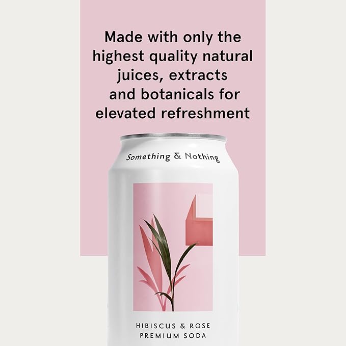 Something &amp Nothing Hibiscus &amp Rose Flavoured Sparkling Water | Lightly Carbonated Full Flavoured with Added Grape &amp Lemon Juice | Vegan &amp Low Calorie Soda | 12 Fl Oz Cans (Pack of 12