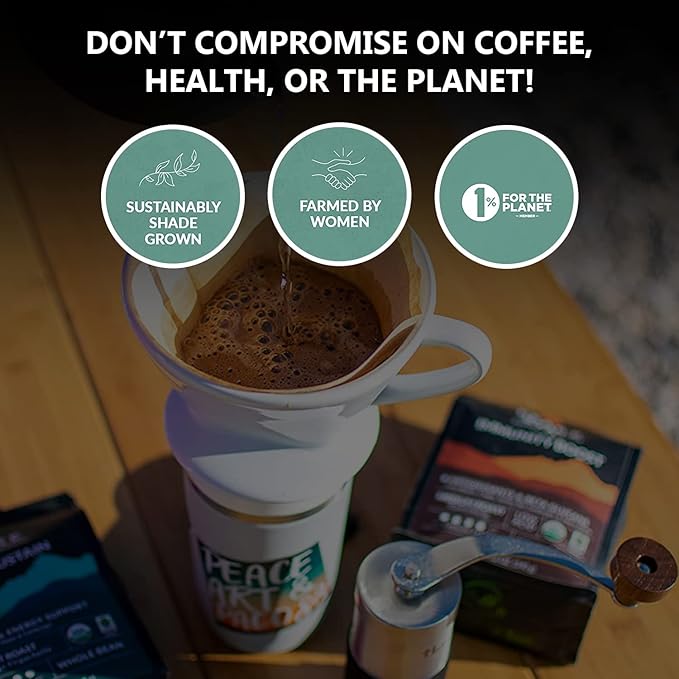 Peak State Calm Descent Decaf – Organic Mushroom Coffee with Benefits Low Acid and Smooth Dark Chocolate Caramel and Sweet Grape Notes Whole Bean Gluten Free 12 oz